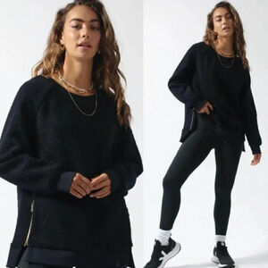 Varley Oakden Fleece Sherpa Pullover Sweatshirt Zip Up Sides Black Size Small